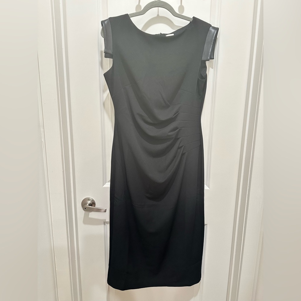 Anne Klein Black Ruched Mock Neck Midi Dress